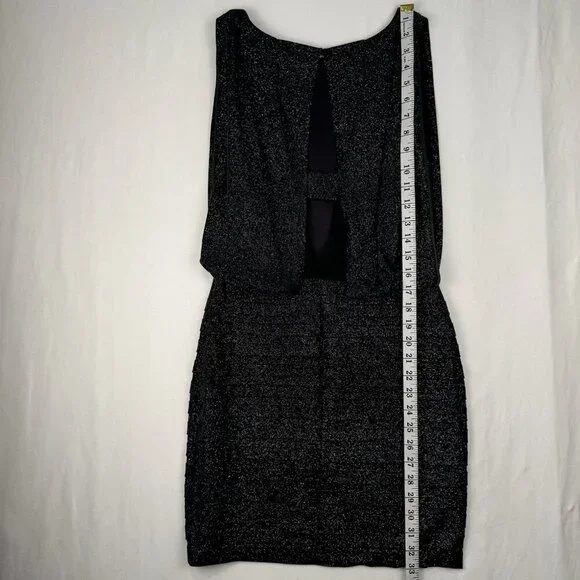 Xscape Sexy Mini Cocktail Dress Charcoal Glitter Cutout Back Bodycon Lined SZ 4 - Picture 7 of 16
